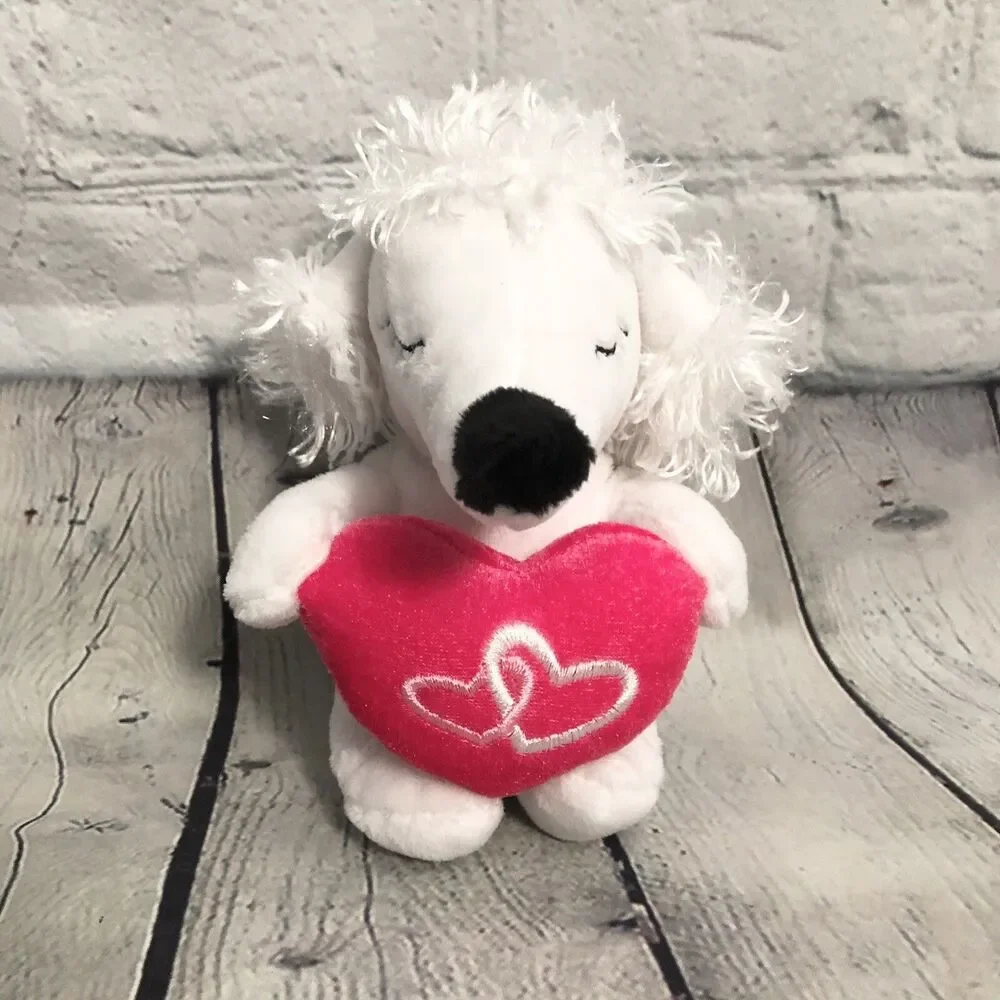 Dan Dee White Poodle Dog Plush Holding Heart Stuffed Animal Long Snout Valentine